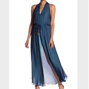 RAMY Brook Daphne Silk layered halter back Maxie dress